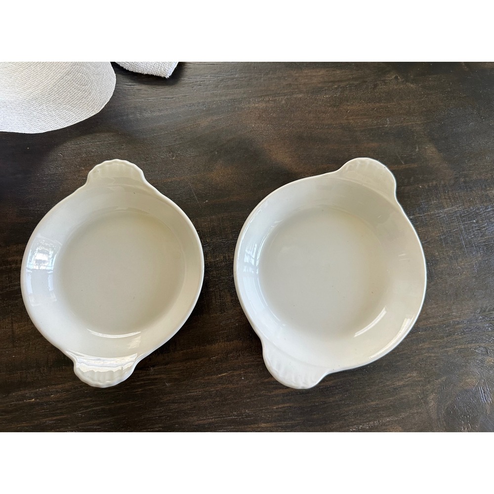 Hall China Olive Green Au Gratin Dishes Set of 2‎ Vintage Ceramic Bakers 433 434